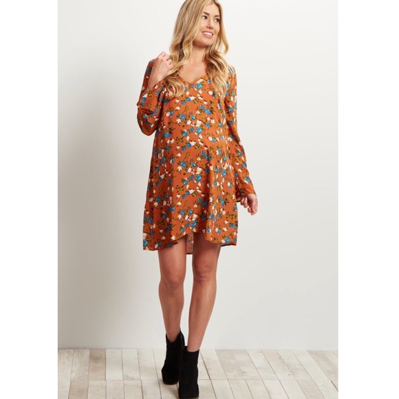 Pinkblush Rust Floral Printed V-Neck Chiffon Maternity Dress NWT Size Medium - Picture 11 of 11